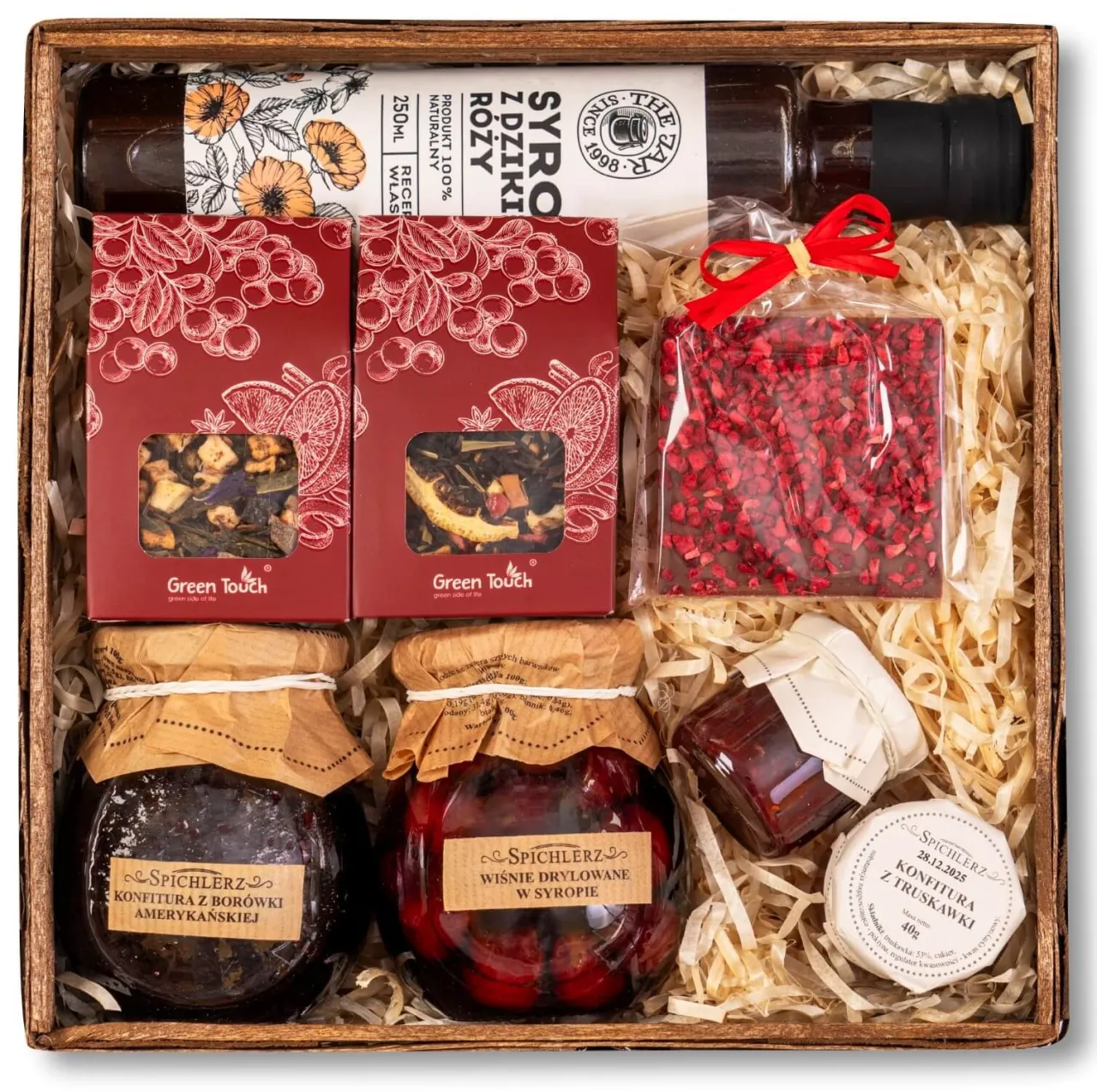 Różnorodne produkty do pudełka prezentowego