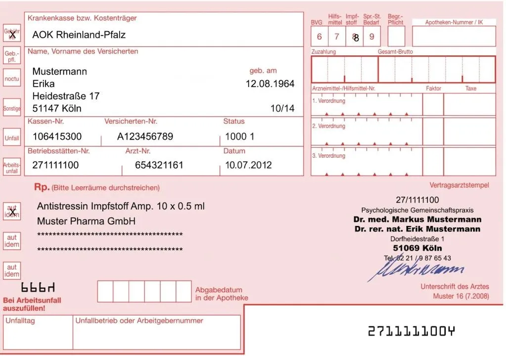 Blaues Privatrezept und Rotes Kassenrezept im Vergleich