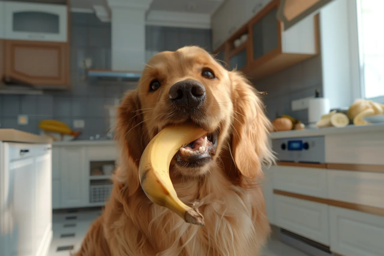 Pies z nadwagą i bananem