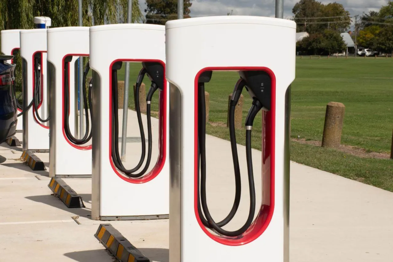 Ładowarki Tesli w rzędzie. Zastanawiasz się, ile kosztuje ładowanie Tesli w domu?