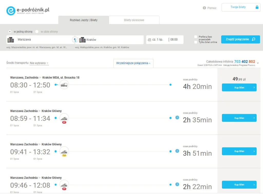 e-podr&oacute;żnik.pl kupowanie bilet&oacute;w online interfejs