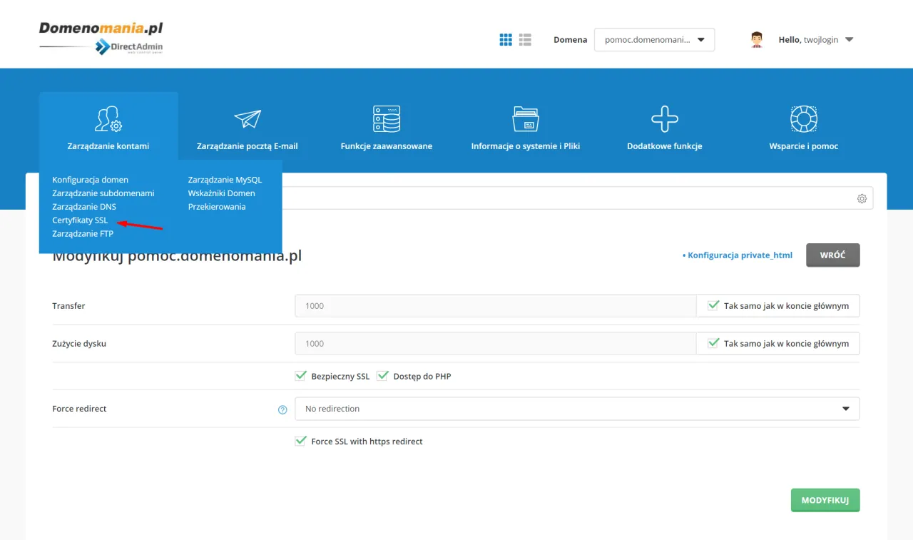 domena hosting certyfikat ssl schemat
