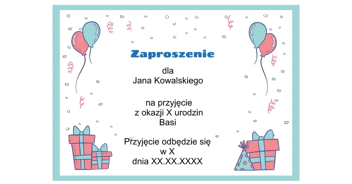 Szablony zaproszeń urodzinowych dla dziewczynki do druku