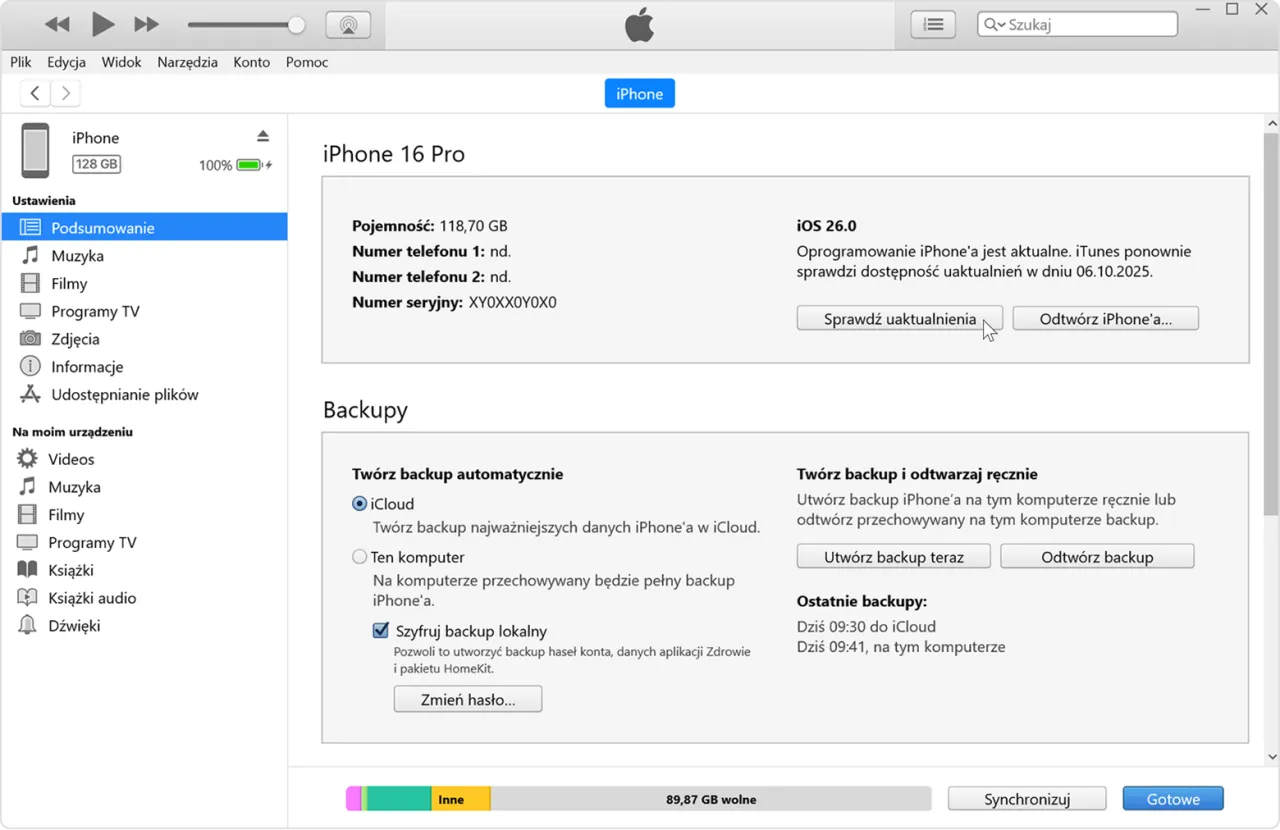 iPhone przygotowanie do aktualizacji, backup, wolne miejsce