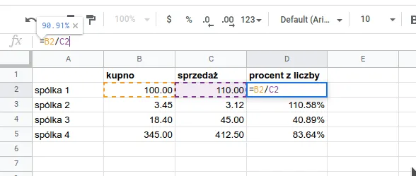 Excel błędy formuł procentowych