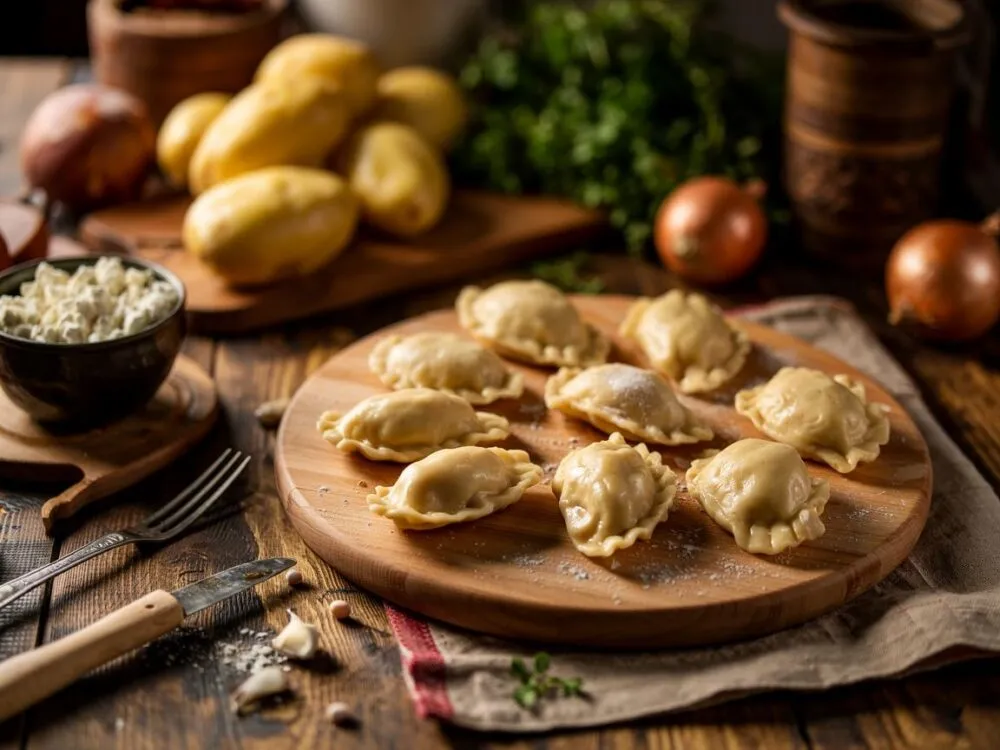 tradycyjne pierogi ruskie na talerzu w restauracji
