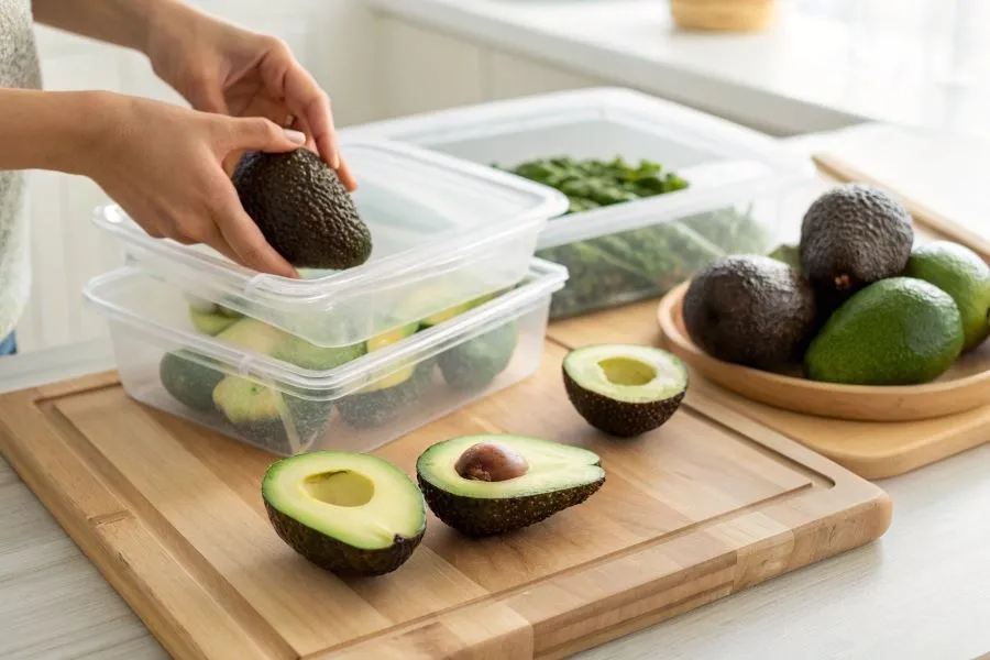 Dojrzałe awokado w lod&oacute;wce szuflada na warzywa