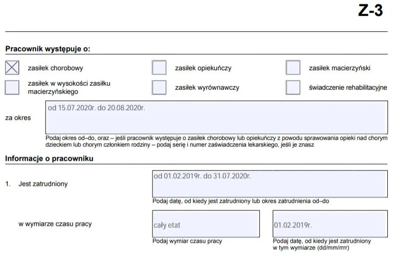 Formularze ZUS zasiłek chorobowy po ustaniu zatrudnienia