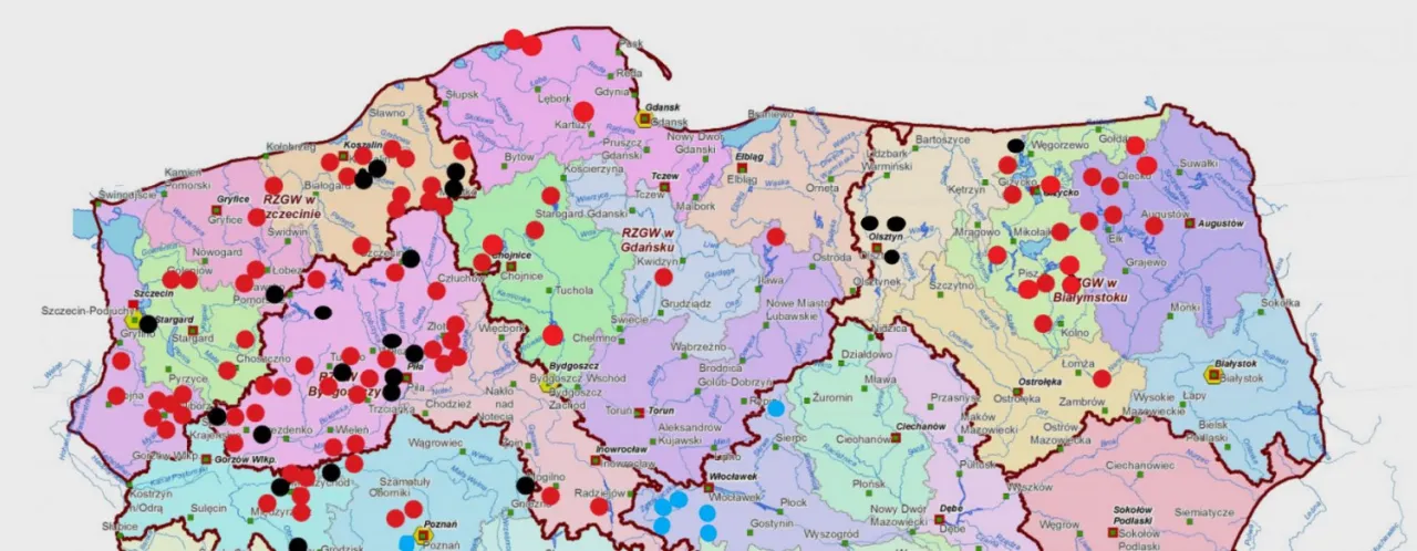 Mapa Polski regiony wędkarskie