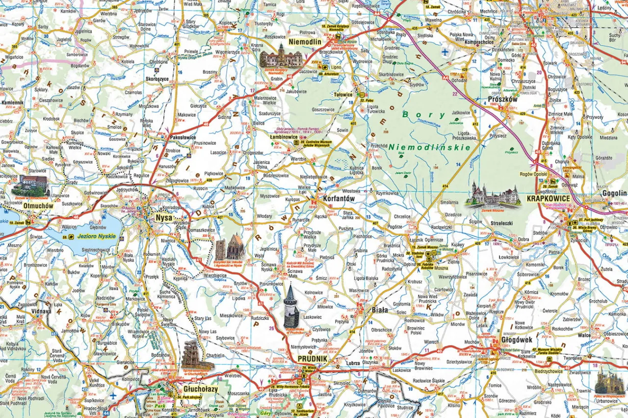Mapa wojew&oacute;dztwa opolskiego atrakcje turystyczne