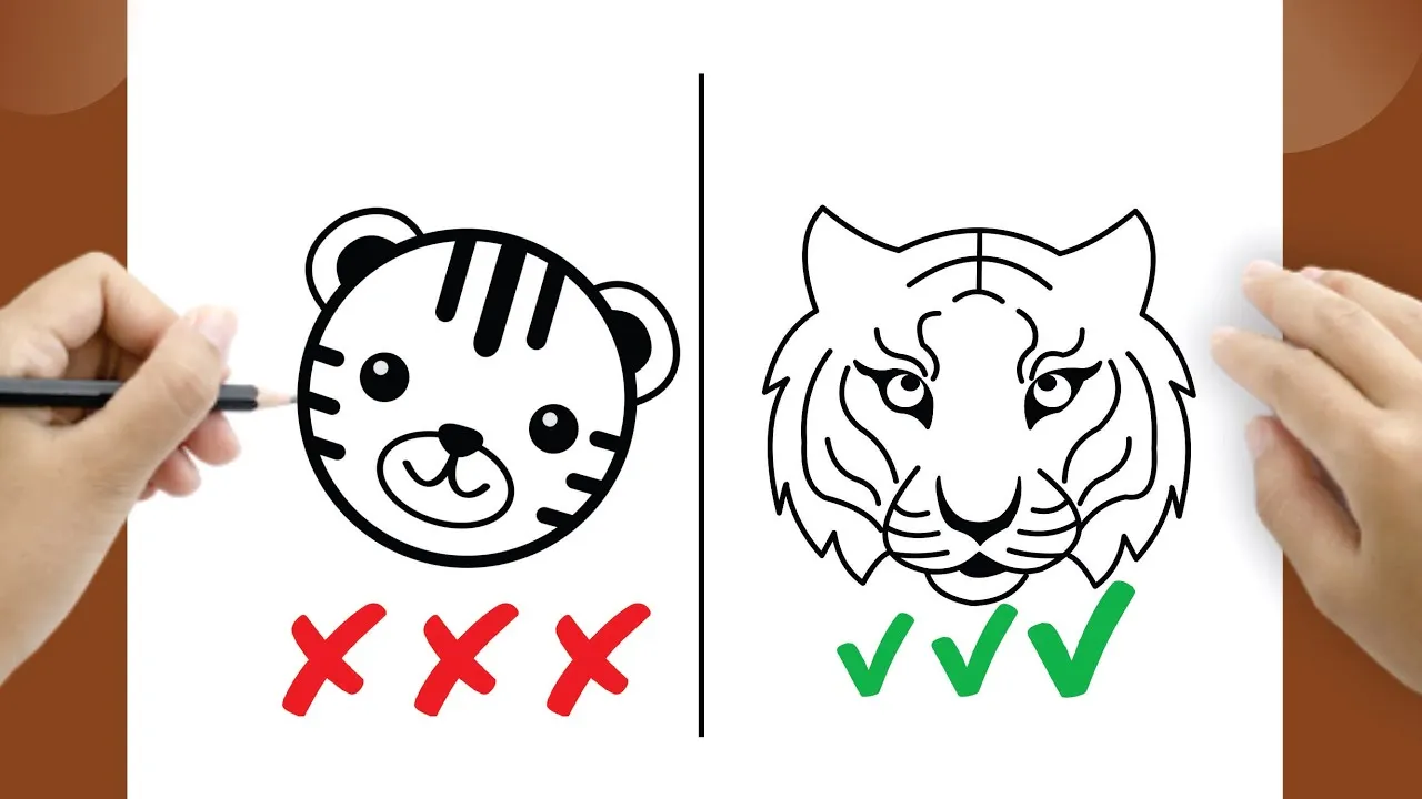 Einfacher Tiger zeichnen f&uuml;r Kinder