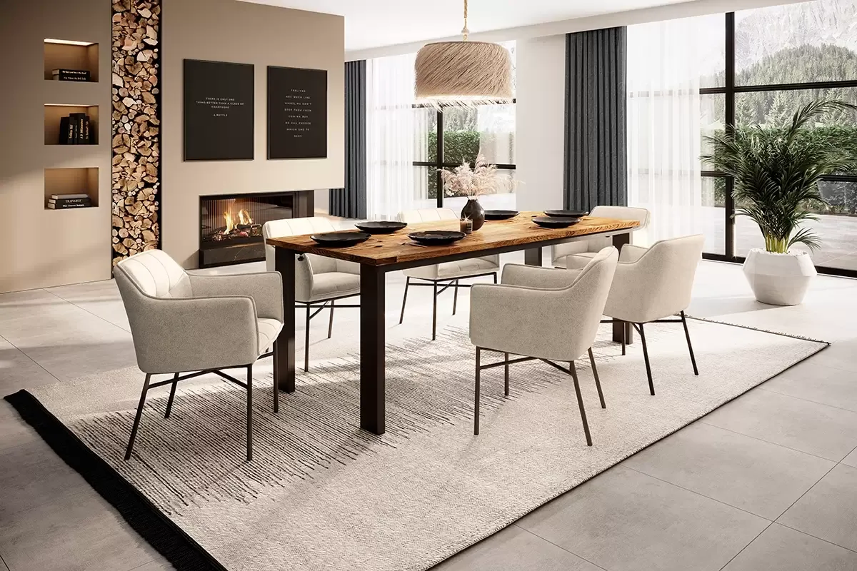 aranżacje jadalni ciemny st&oacute;ł r&oacute;żne style krzeseł