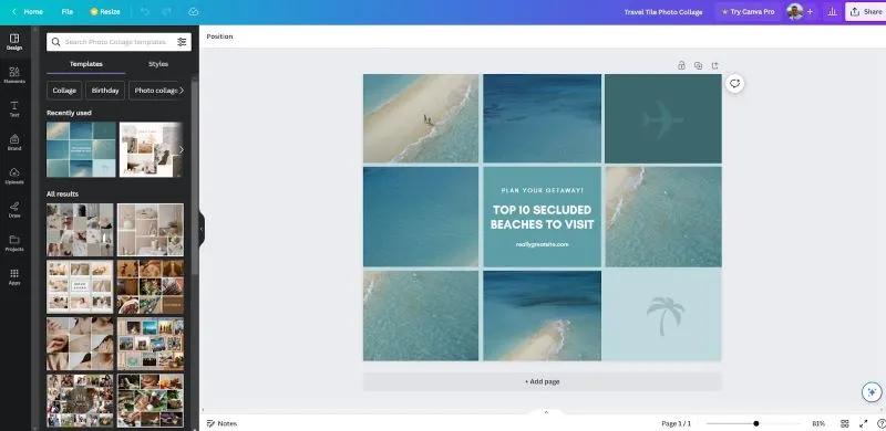 przykłady interfejsów do tworzenia kolaży online