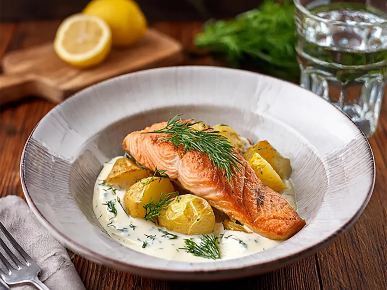 Lachs mit Dill und Zitrone, frische Kräuter