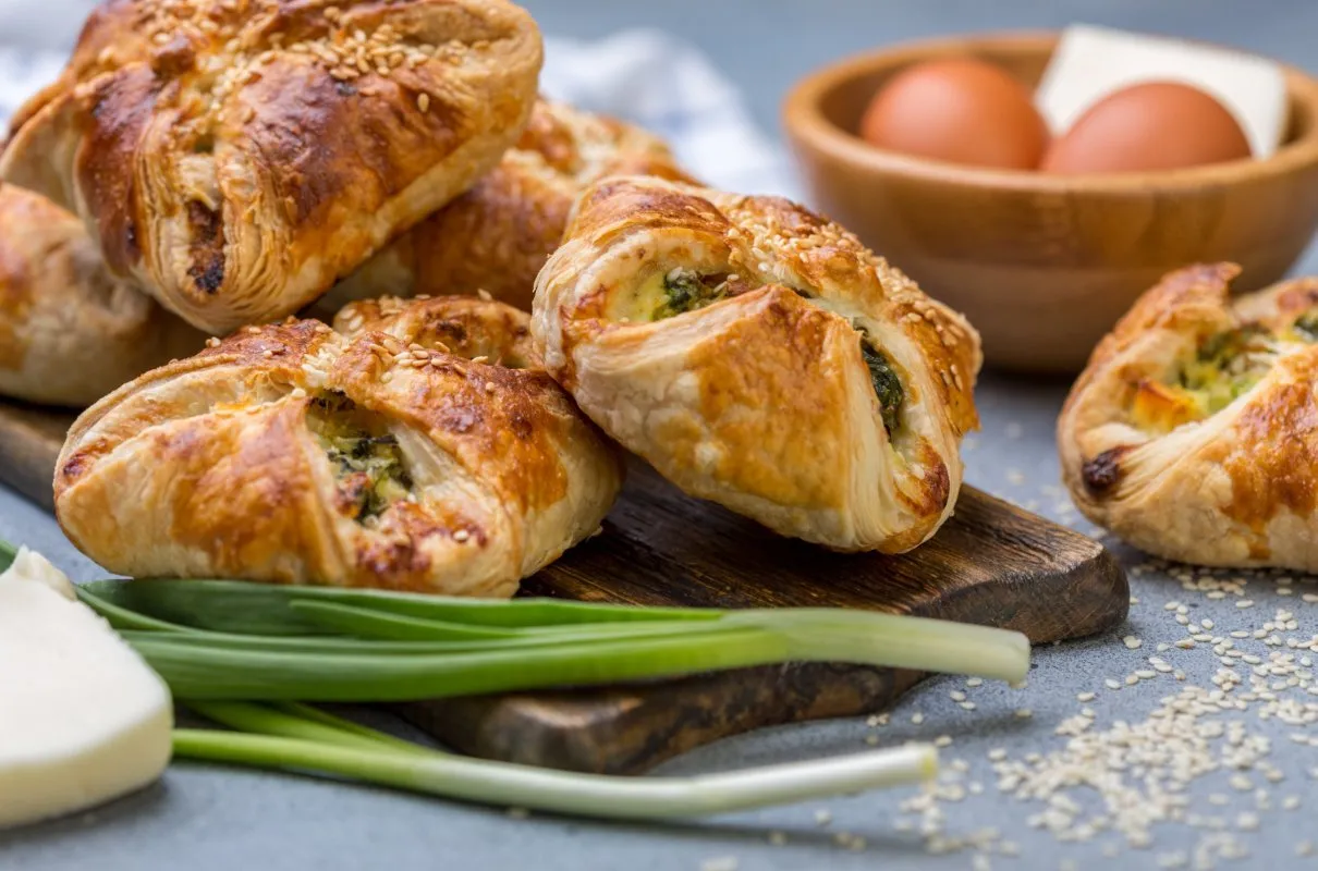 sakiewki z ciasta francuskiego ze szpinakiem składanie