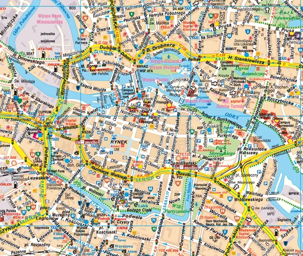 Mapa Wrocławia z zaznaczonymi atrakcjami i dzielnicami