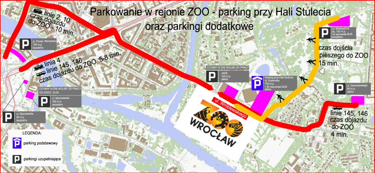 Mapa dojazdu parking Afrykarium Wrocław