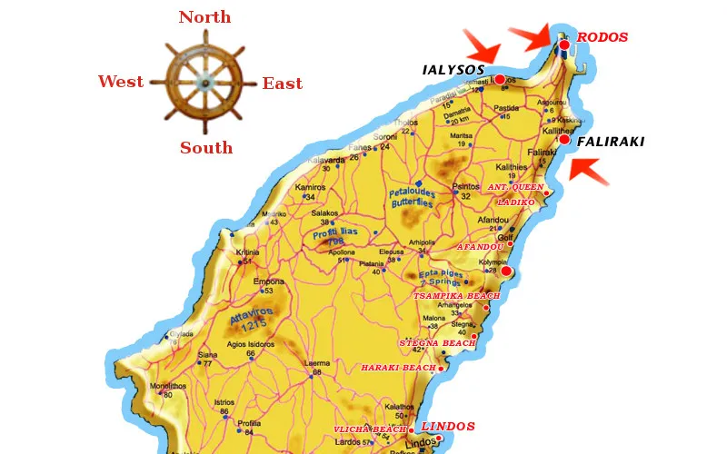 Mapa dworc&oacute;w autobusowych Rodos miasto