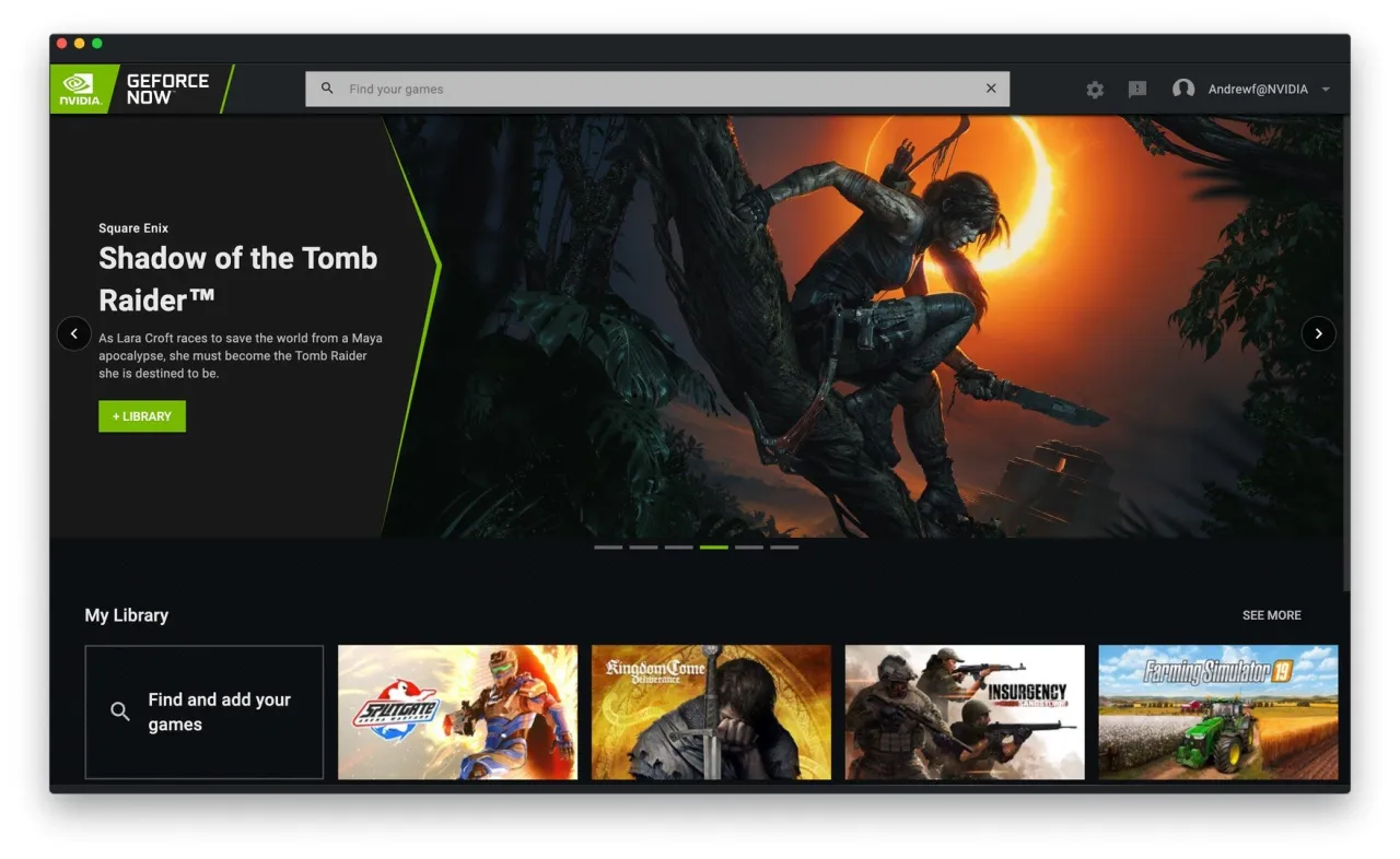 NVIDIA GeForce NOW interfejs