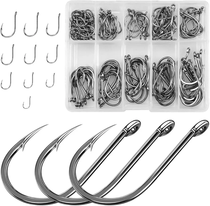 różne typy haczyków wędkarskich z oczkiem i łopatką