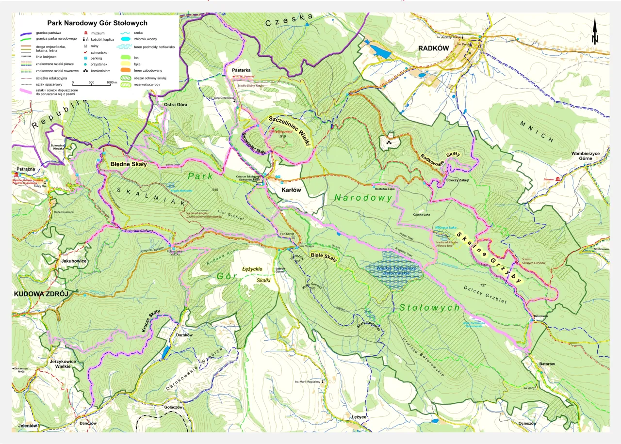 G&oacute;ry Stołowe szlaki dozwolone dla ps&oacute;w mapa