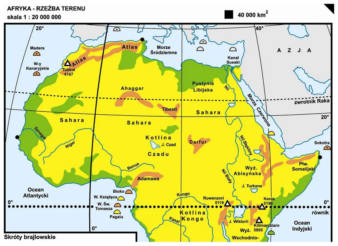 Mapa geograficzna Tunezji g&oacute;ry Atlas Sahara
