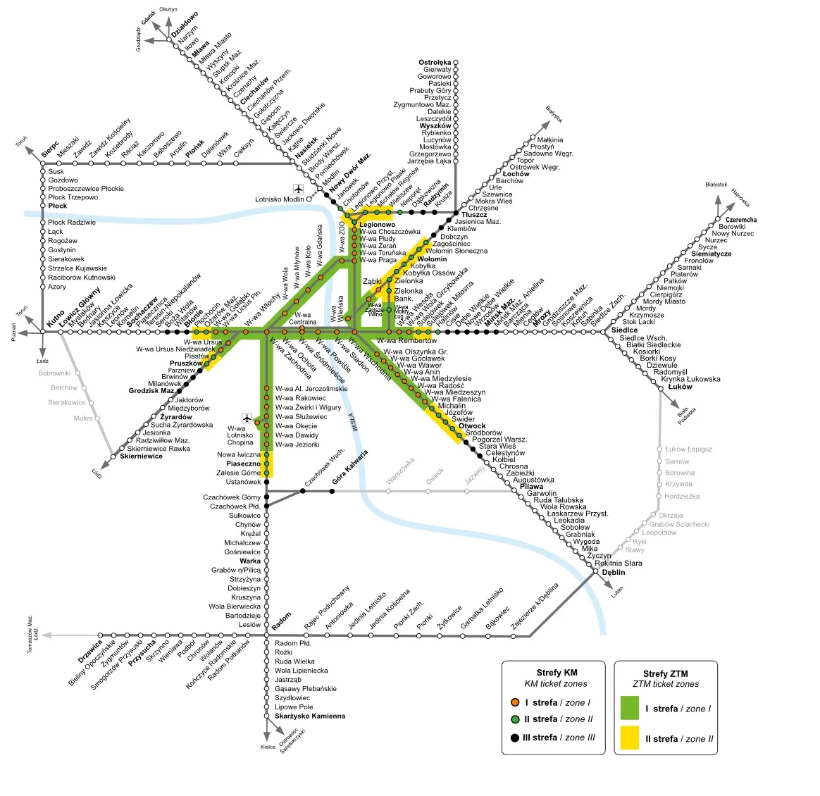 Mapa połączeń Kolei Mazowieckich 2025/2026