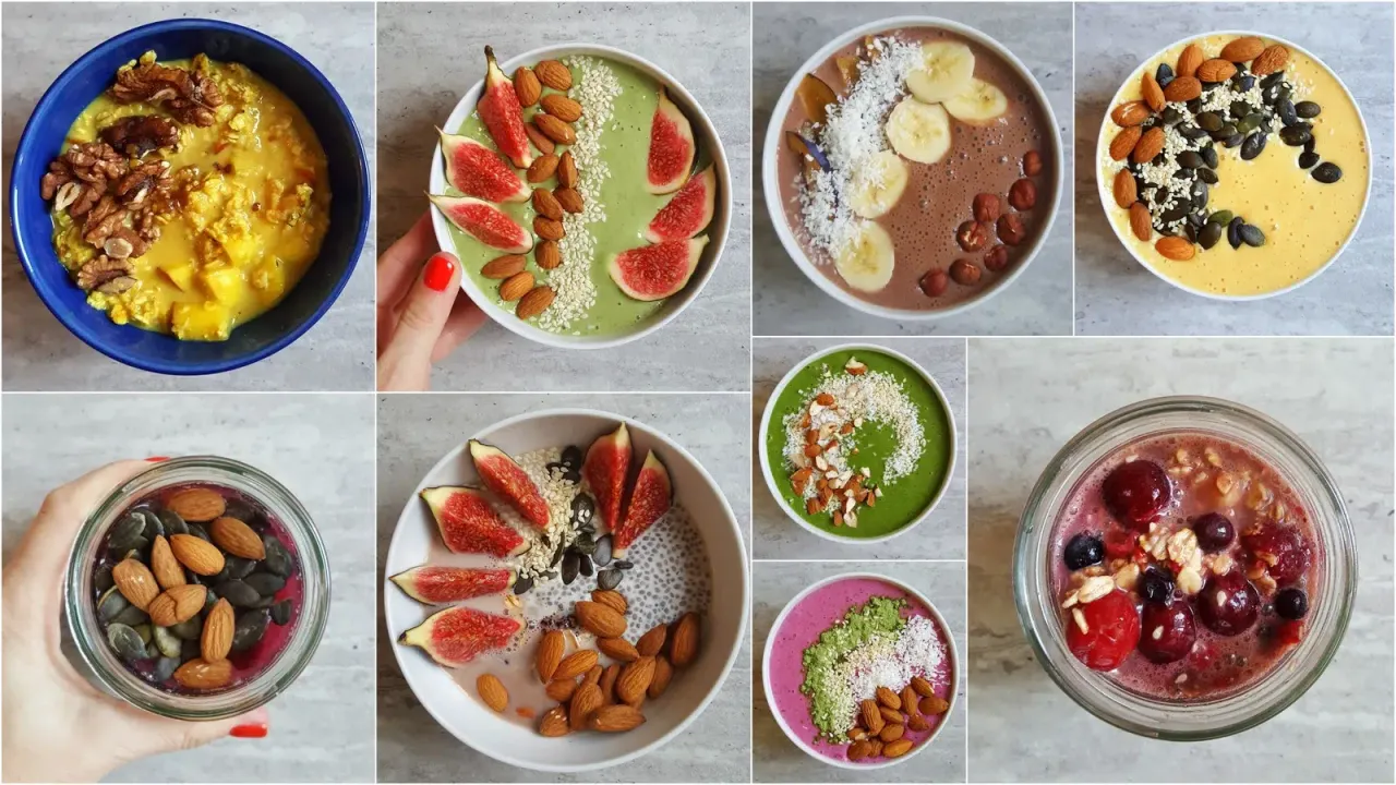 Kolorowe smoothie bowls i owsianki z owocami, orzechami i nasionami. Idealny przepis na zdrowe śniadanie.