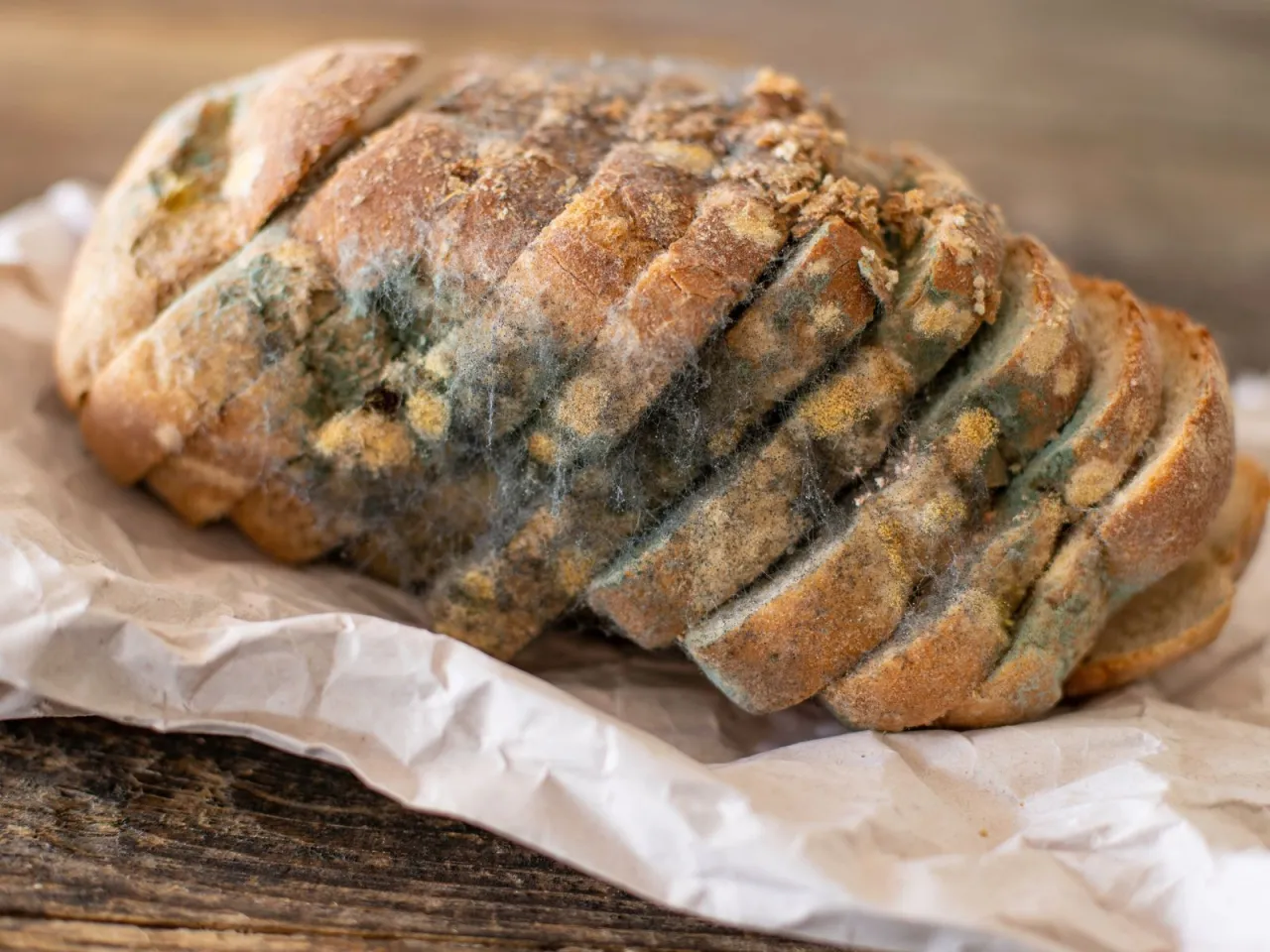 chleb w plastikowej torbie w chlebaku