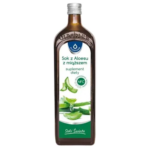 Etykieta soku z aloesu z certyfikatem IASC i wysoką zawartością aloesu