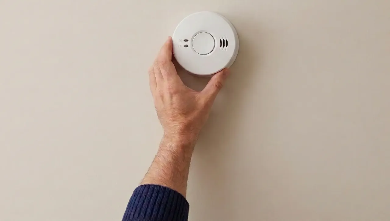 Dłoń montuje czujnik czadu na ścianie. To ważne, by wiedzieć, gdzie zamontować czujnik czadu w sypialni dla bezpieczeństwa.