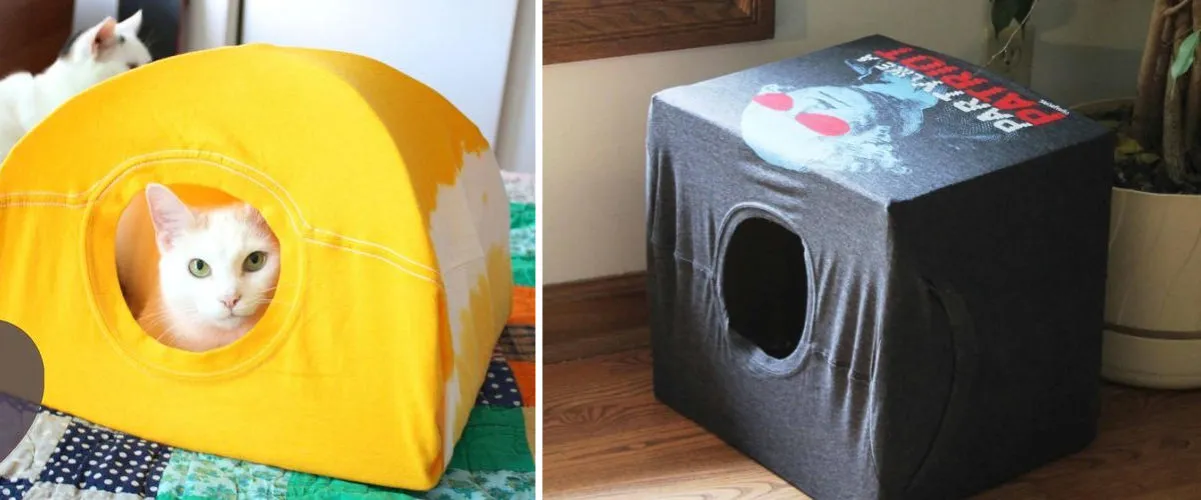 narzędzia i materiały do budowy domku dla kota z kartonu