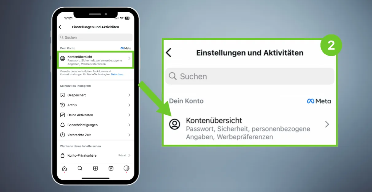 Instagram Konto l&ouml;schen App Pfad Screenshots