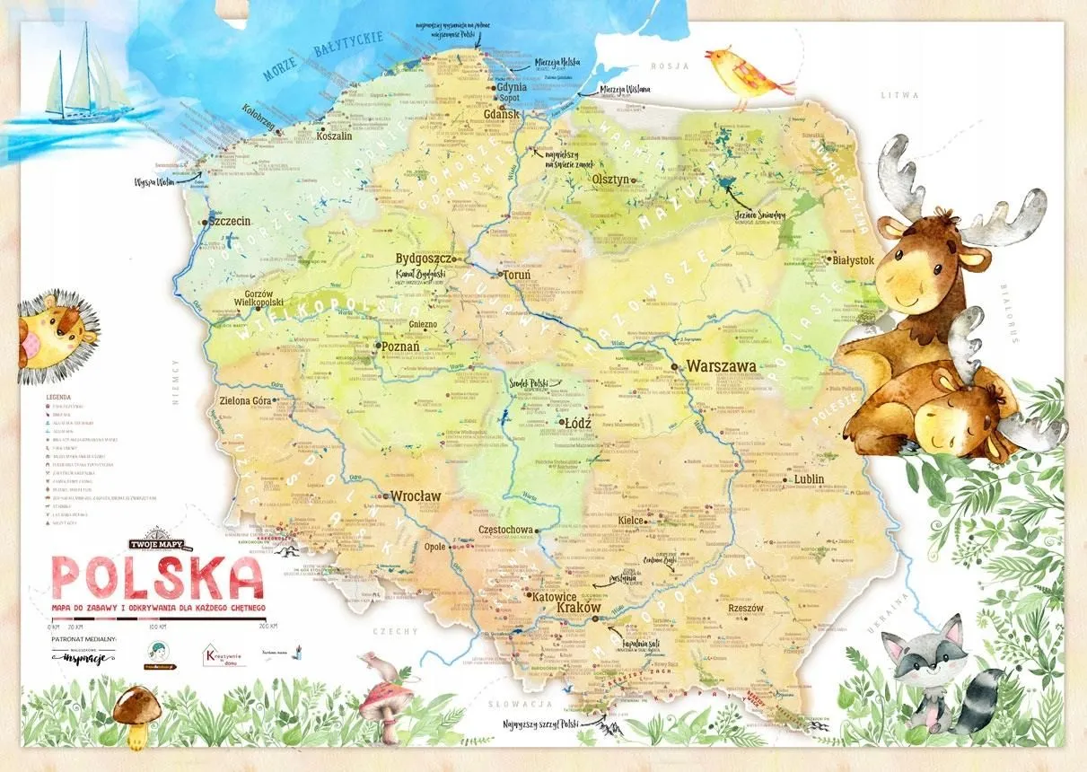 Rodzina planująca podróż z dziećmi, mapa Polski