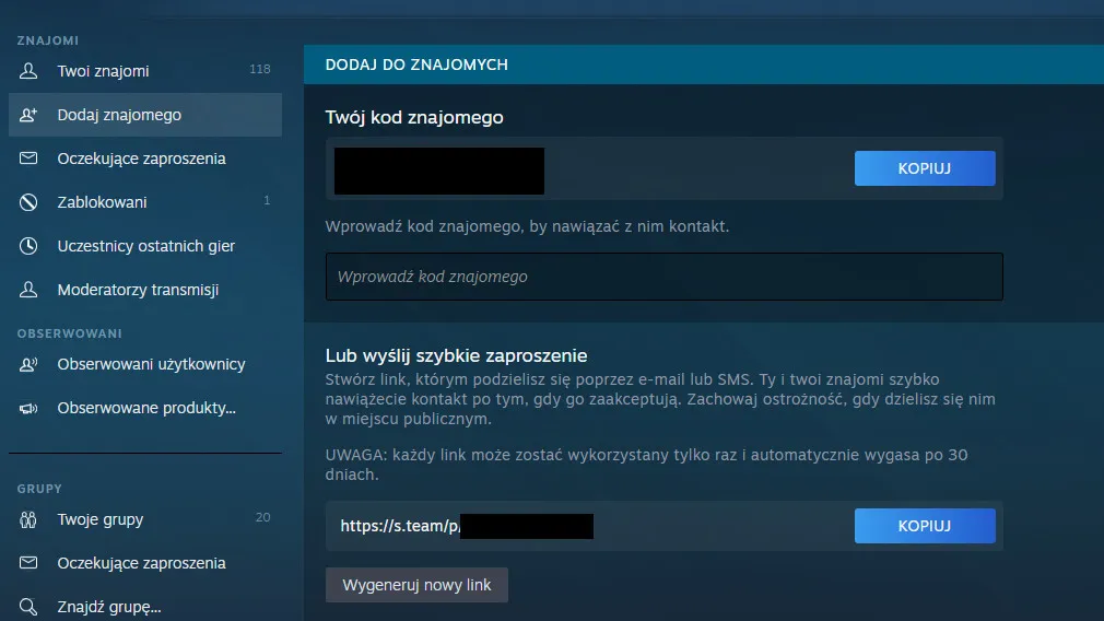 Steam gdzie znaleźć kod znajomego