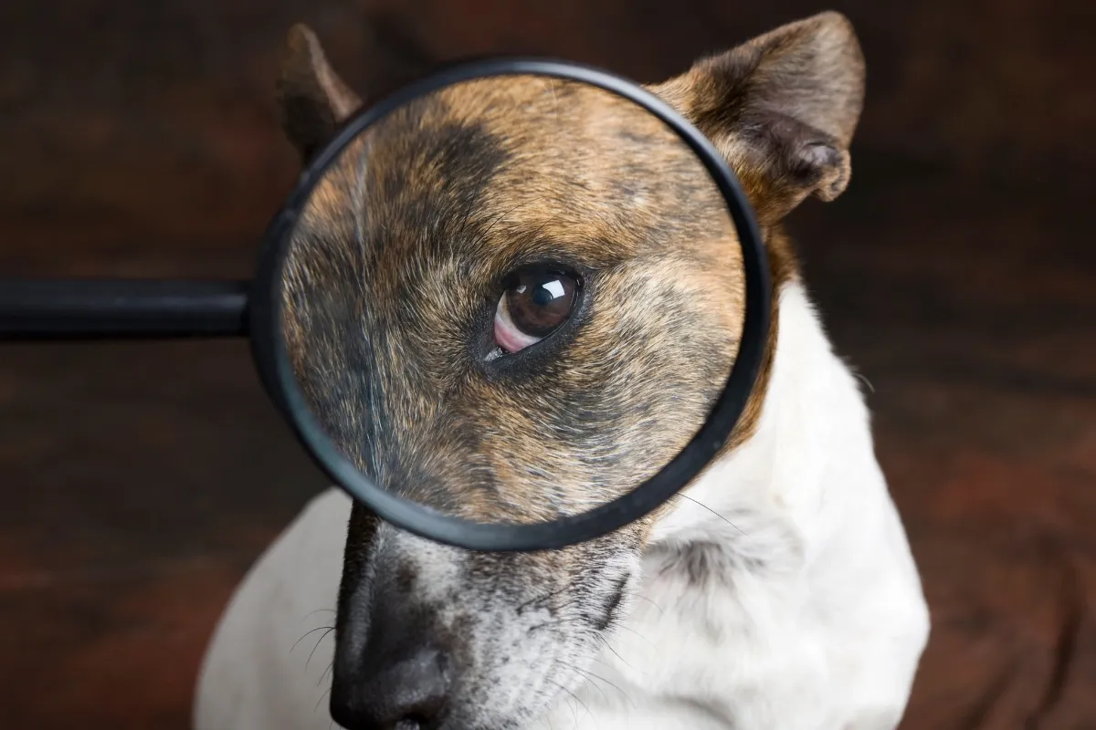 Zblizenie na etykietę karmy dla psa z podkreslonymi sekcjami