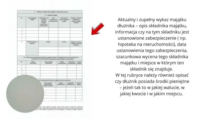 osoba wypełniająca formularz, dokumenty finansowe, symboliczna droga do oddłużenia