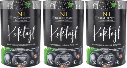 różne opakowania koktajli Noble Health