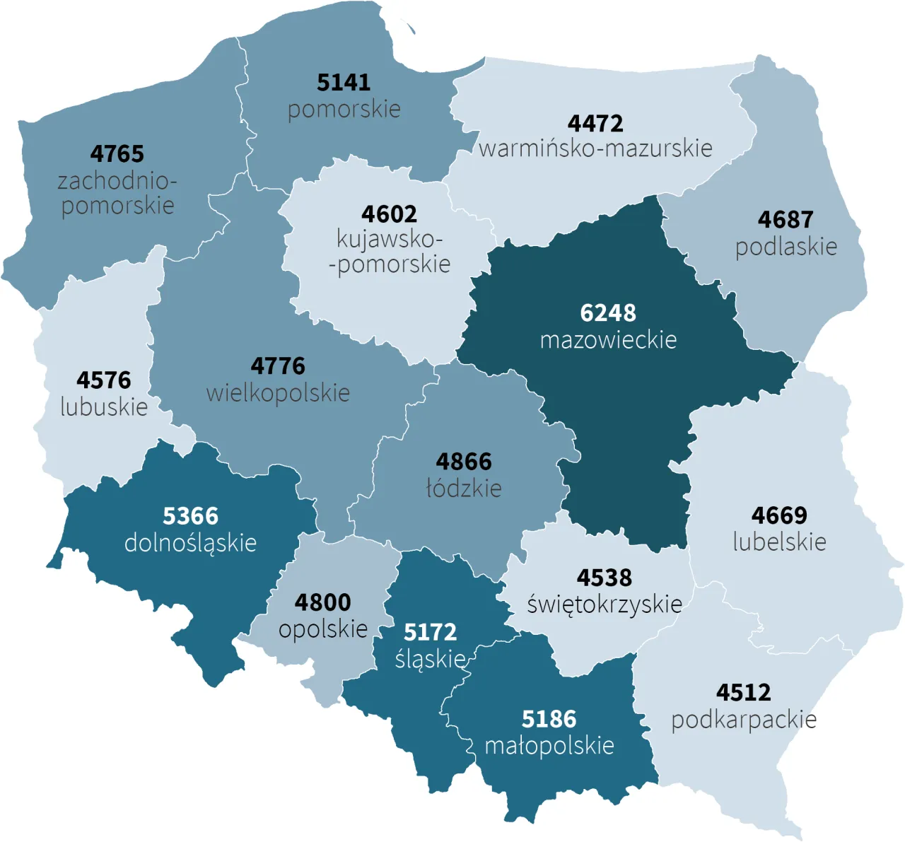 Mapa Polski zarobki prawnik&oacute;w w miastach