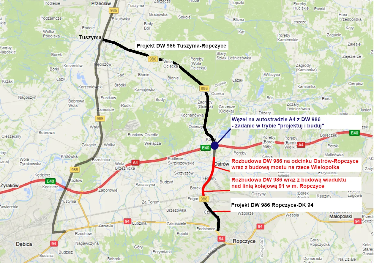 Mapa Tarnowa z zaznaczonymi węzłami A4