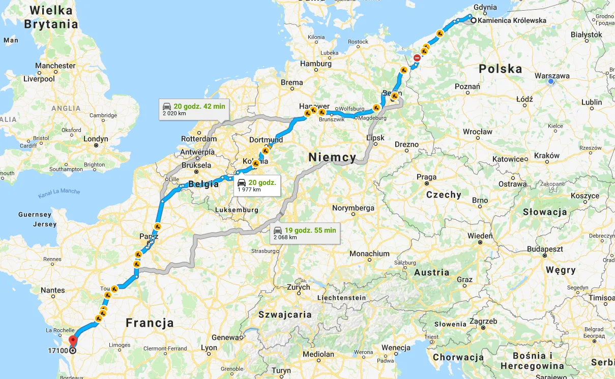 bus transportowy stawki za kilometr mapa europy