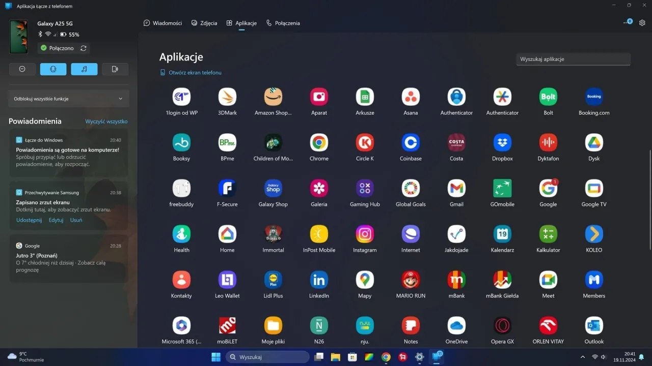 aplikacja Łącze z telefonem interfejs