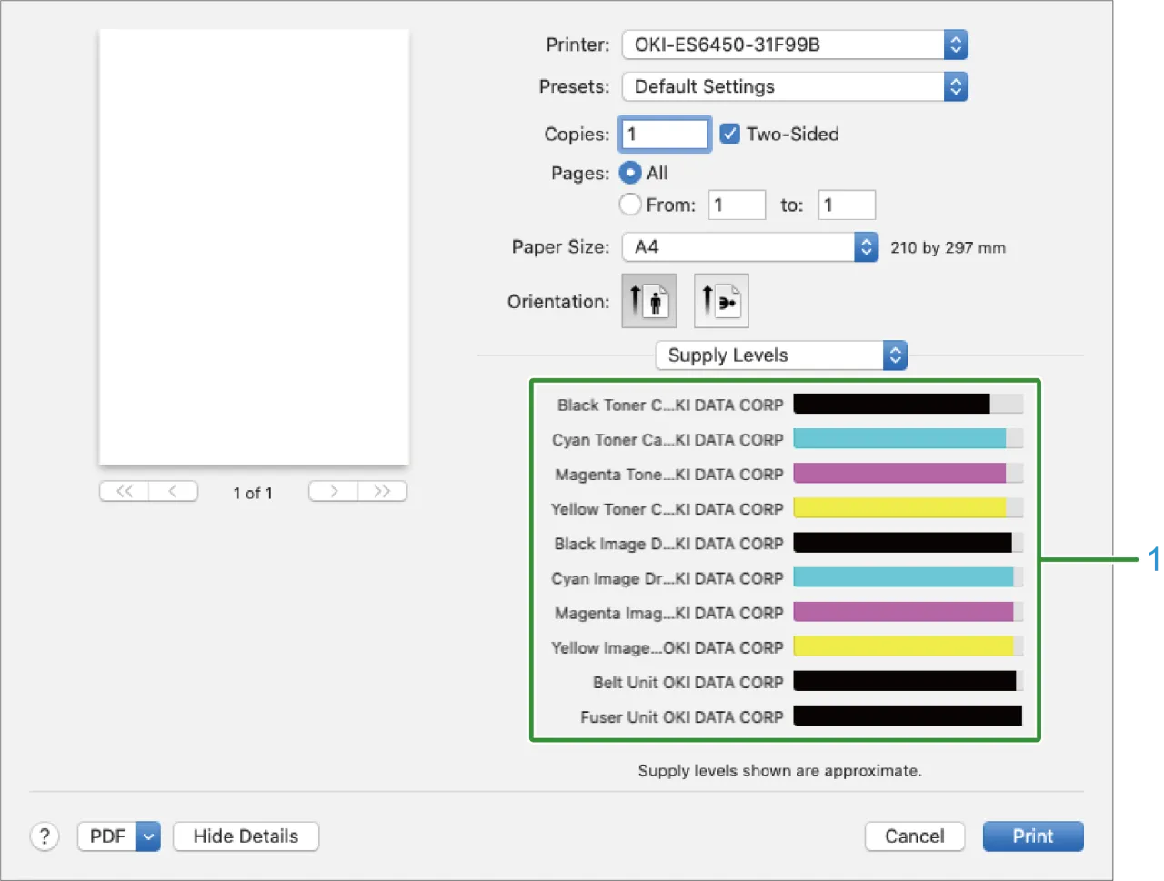 Zrzut ekranu okna właściwości drukarki z opcją modułu dupleksu