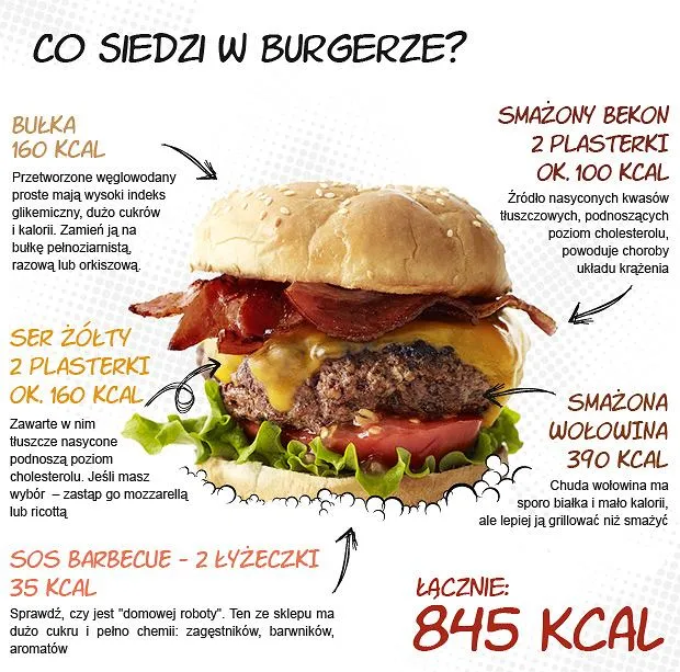 składniki burgera kalorie infografika