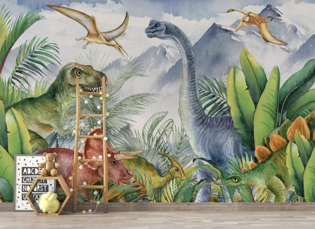 malowidła ścienne pokój chłopca kosmos dinozaury