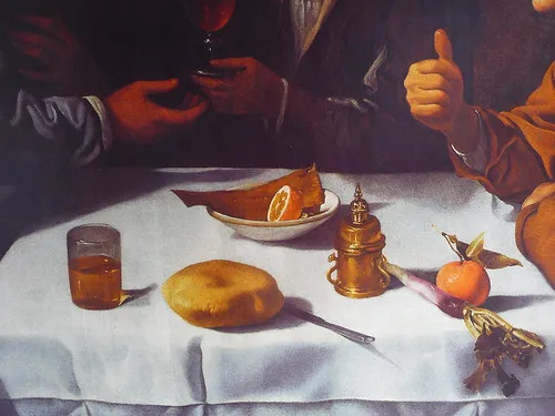 Detalle de la mesa en El almuerzo de Vel&aacute;zquez