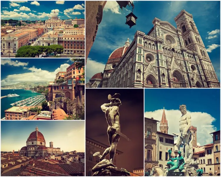 Ikoniczne zabytki Włoch kolaż