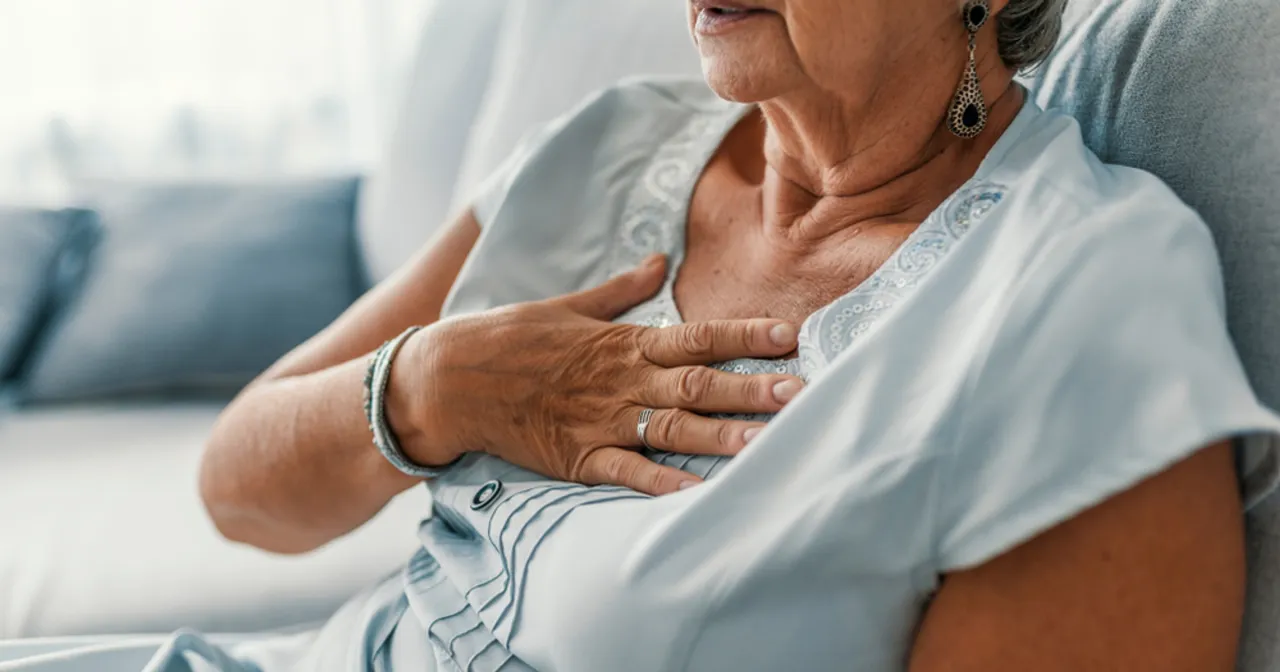 fizyczne objawy lęku, osoba z bólem w klatce piersiowej, duszności