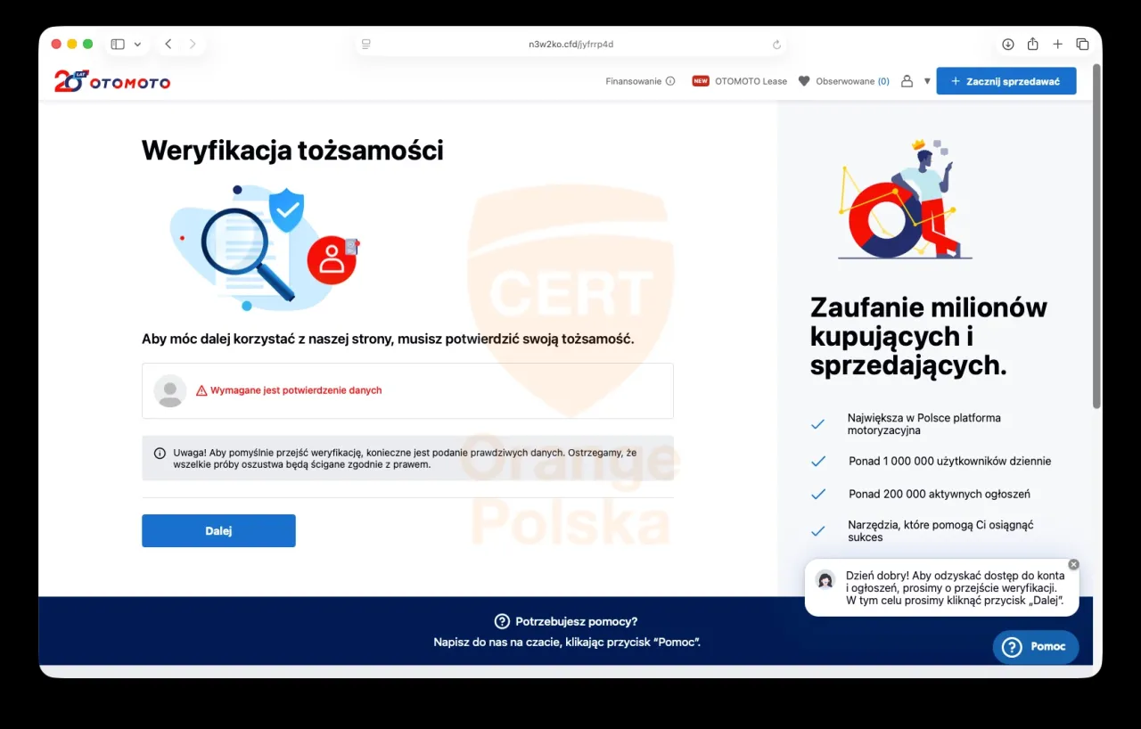 Weryfikacja tożsamości na OTOMOTO. Aby uniknąć oszust&oacute;w kupujących samochody, potwierdź dane.