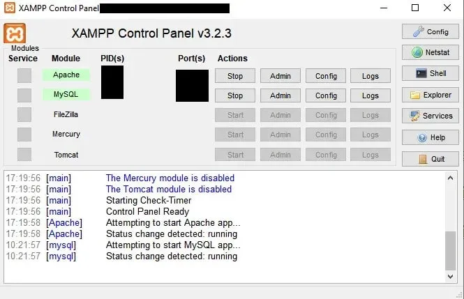 ikony narzędzi do lokalnego serwera XAMPP Local Docker